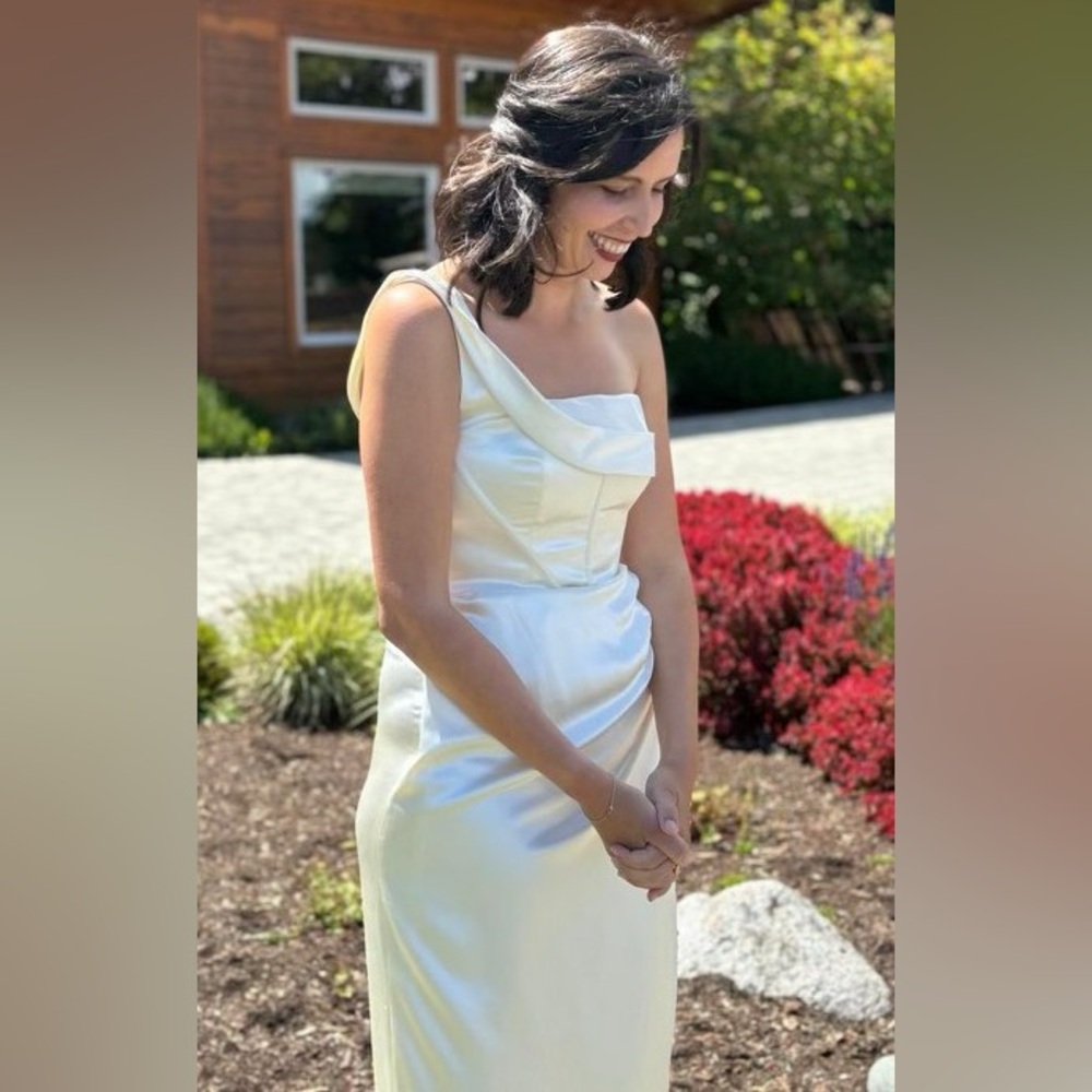 Reformation Ivory Satin One-Shoulder Eisa Wedding Dress